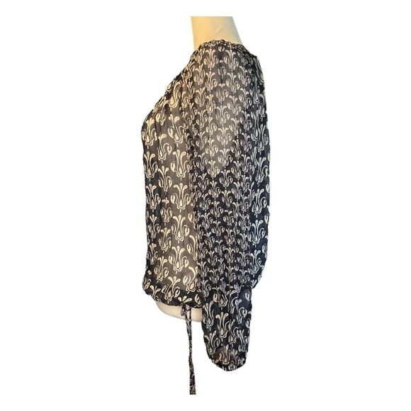 Lucky Bob Robshaw Calimesa Blouse Blue Tan Sheer Mixed Print Long Sleeve S - Picture 3 of 7